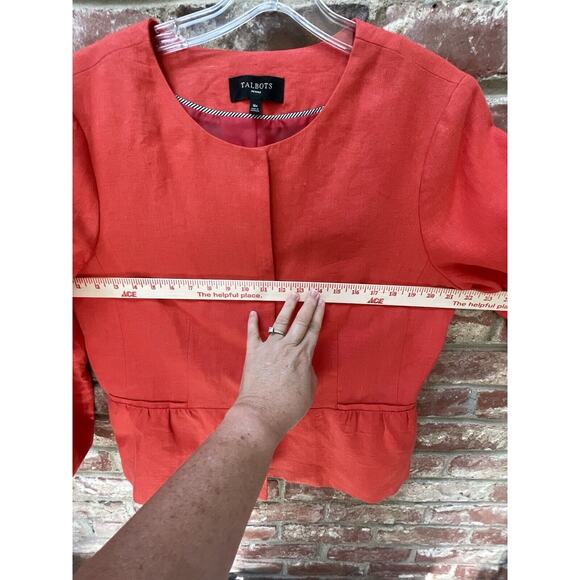 Talbots Linen Collarless Blazer Peplum Size 16P Orange Invisible Closure Petite - Picture 5 of 11